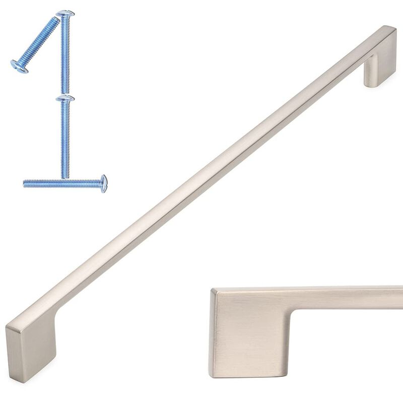 KOOFIZO Wide Foot Cabinet Bar Pull - Brushed Nickel Modern Solid Handle, 11.3 Inch/288mm Screw Spacing, 1-Piece for Kitchen Cupb