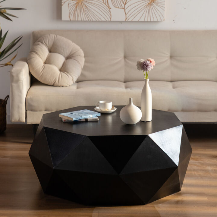 38"Threedimensional Embossed Pattern Design American Retro Style Coffee Table, Black Tabletop