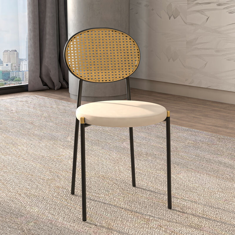 LeisureMod Euston Modern Dining Chair with Wicker Back and Velvet Seat, Indoor Kitchen, Dining Room, Home, Contemporary Side Chair Seating