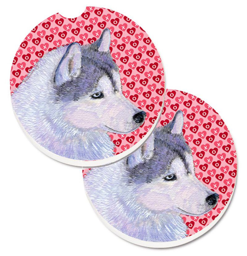 Caroline's Treasures Siberian Husky Hearts Love Valentine's Day Set of 2 Cup Holder Car Coasters SS4464CARC, 2.56, Multicolor image number 0