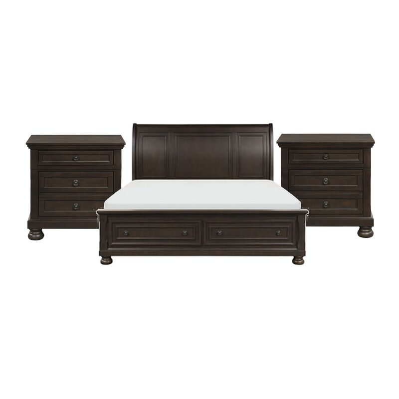 Queen Size Bedroom Set, Brown Finish, Storage Bed with Drawers, 3-Piece Set with Bed and Two Nightstands image number 0