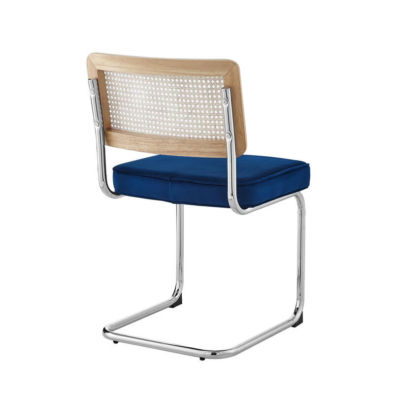 Hivvago Set of Two Navy Blue and Silver Upholstered Velvet Dining Side Chairs