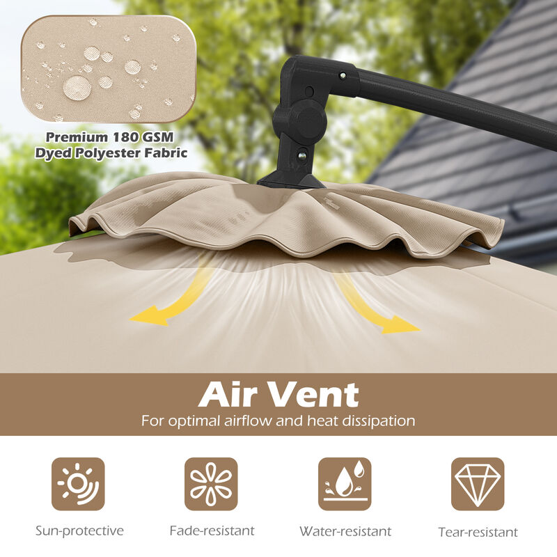 Solar Offset Umbrella with 32 LED Lights &ndash; Hanging Patio Shade with Base