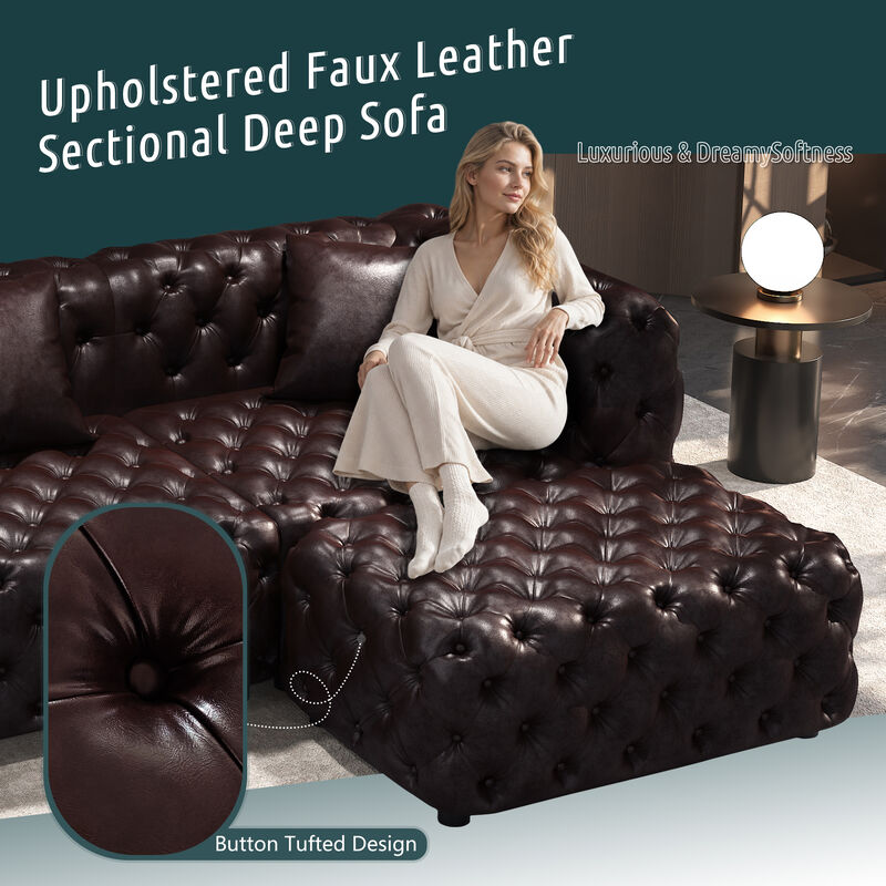 Whisen 77" Modern Modular Sofa with 2 Ottoman, Faux Leather Upholstered, for Living Room image number 4