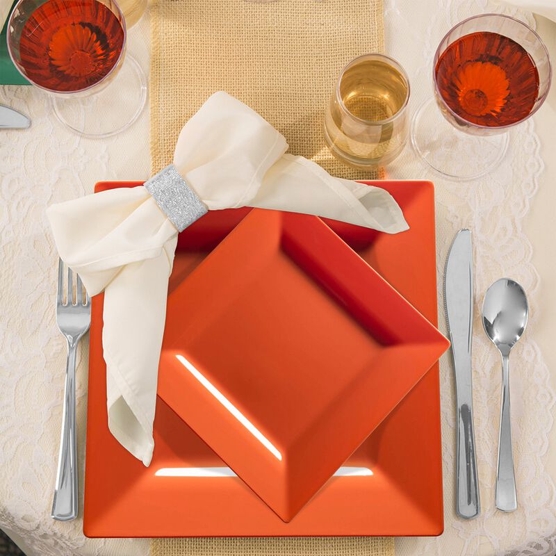 Burnt Orange Square Plastic Plates Wedding Value Set (30 Sets) image number 8