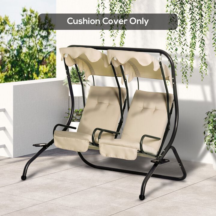 Outdoor Porch Swing Cushions with Seat & Tufted Back, Backrest Ties, Set of 2 Replacement Cushions for Patio Furniture, Beige