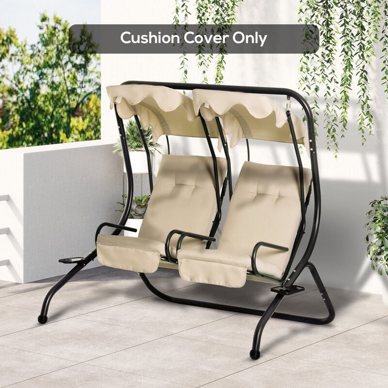 Outdoor Porch Swing Cushions with Seat & Tufted Back, Backrest Ties, Set of 2 Replacement Cushions for Patio Furniture, Beige image number 2