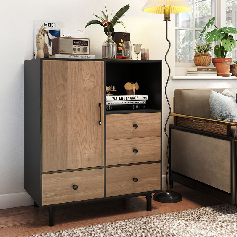 Mid-Century Storage Cabinet with 4 Drawers and Open Shelf Compartment image number 1