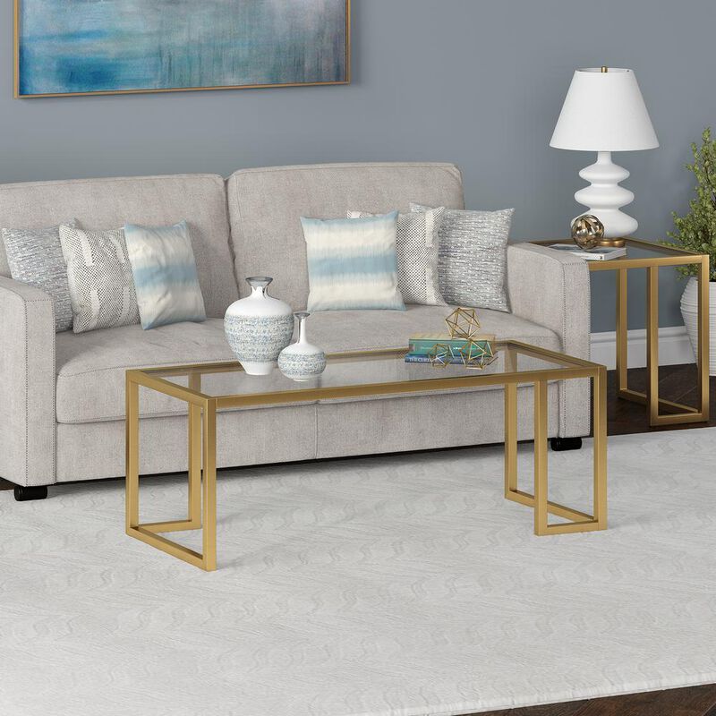 Hudson&Canal Oscar 45'' Wide Rectangular Coffee Table in Brass