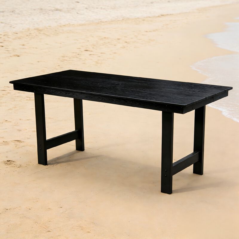 WOW PIONEER Patio Dining Rectangular Patio Dining Table HDPE Weather-Resistant Seats 4&ndash;6 Umbrella Hole Backyard Garden Poolside Entertainment image number 5