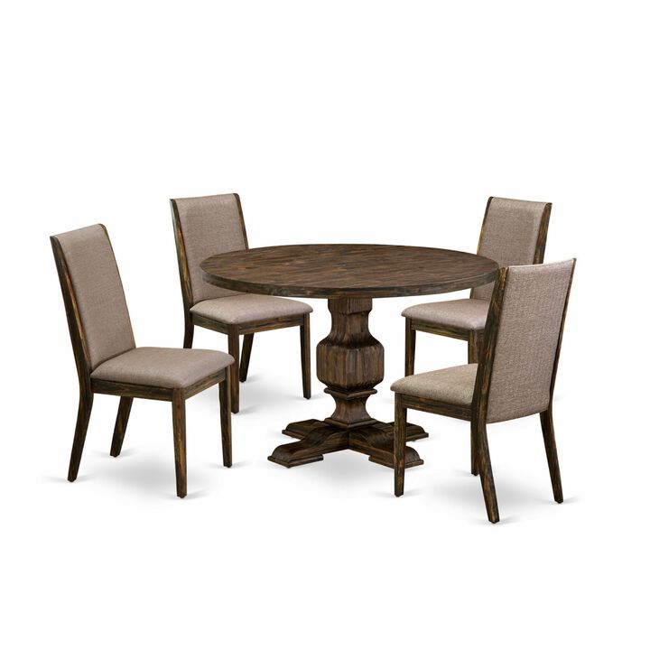 East West Furniture I3LA5-716 5Pc Dining Set - Round Table and 4 Parson Chairs - Distressed Jacobean Color