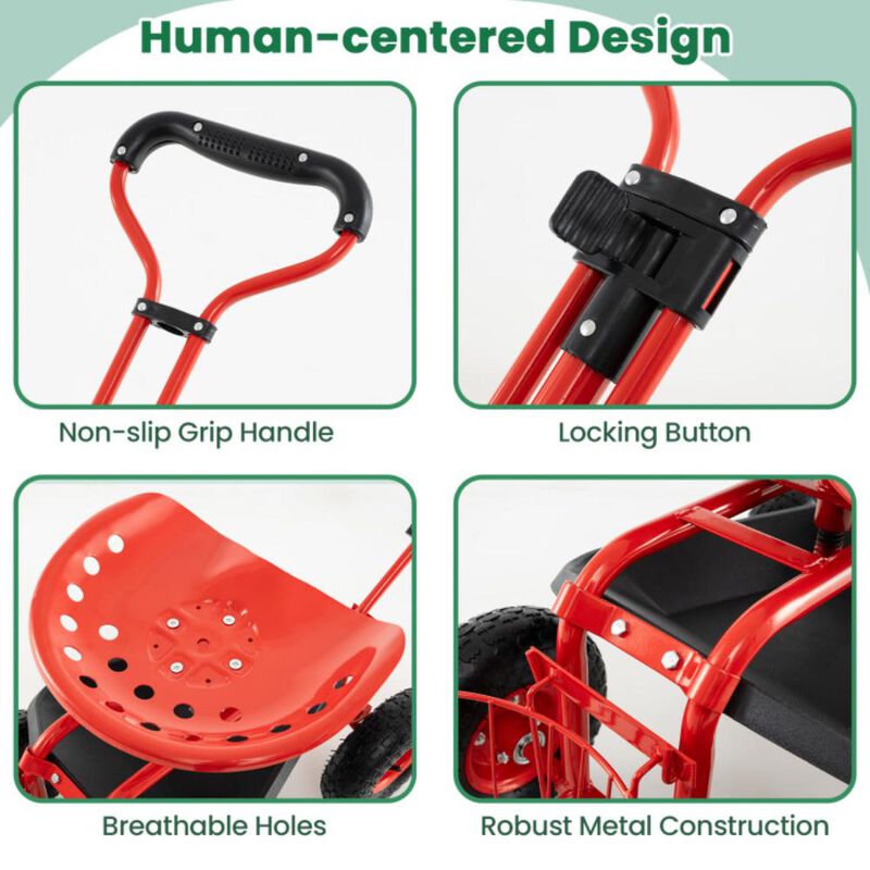 Hivvago Heavy Duty Garden Cart with Tool Tray and 360 Swivel Seat