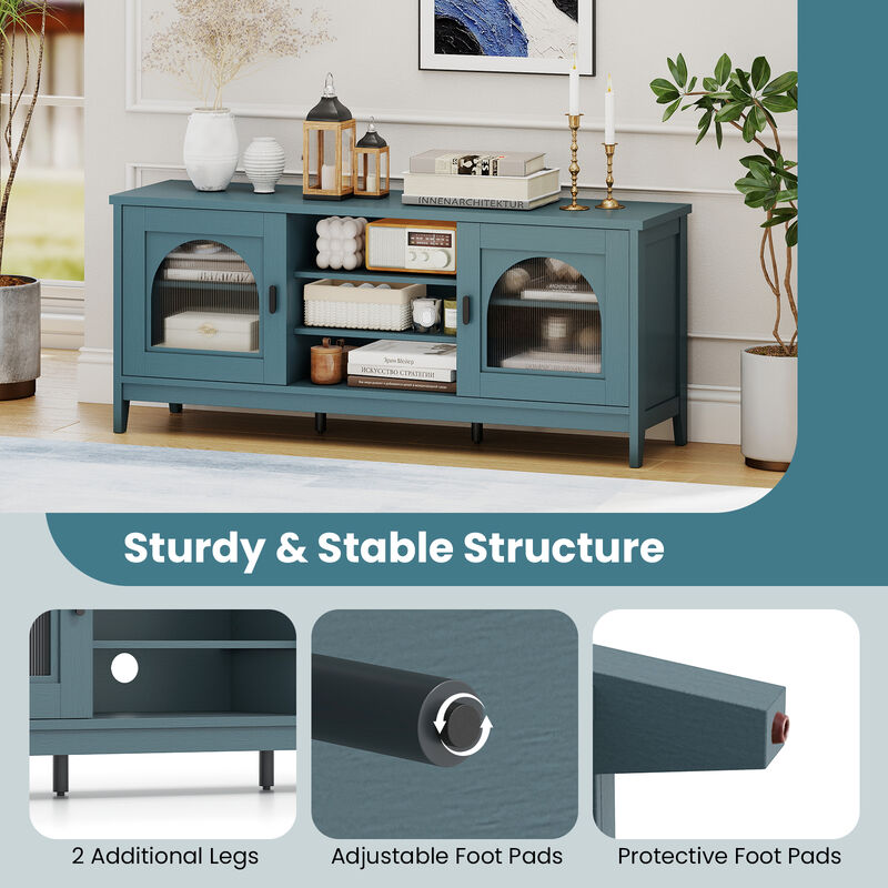 TV Cabinet with Adjustable Shelves, 2 Cable Holes, and Vintage Modern Style image number 7