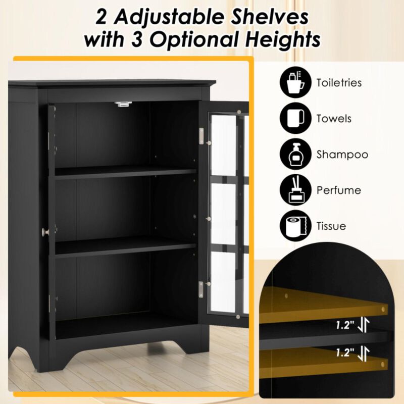 Hivvago Freestanding Display Storage Cabinet with 2 Glass Doors and Adjustable Shelves