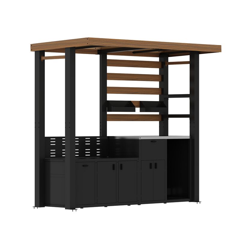 FUFU&GAGA Heavy-Duty Cedarwood BBQ Pavilion with Stainless Steel Countertop & Integrated Storage - Galvanized Steel Frame, Woodgrain Red/Brown & Black (89 in. W x 28.8 in. D x [Height] in. H) image number 0