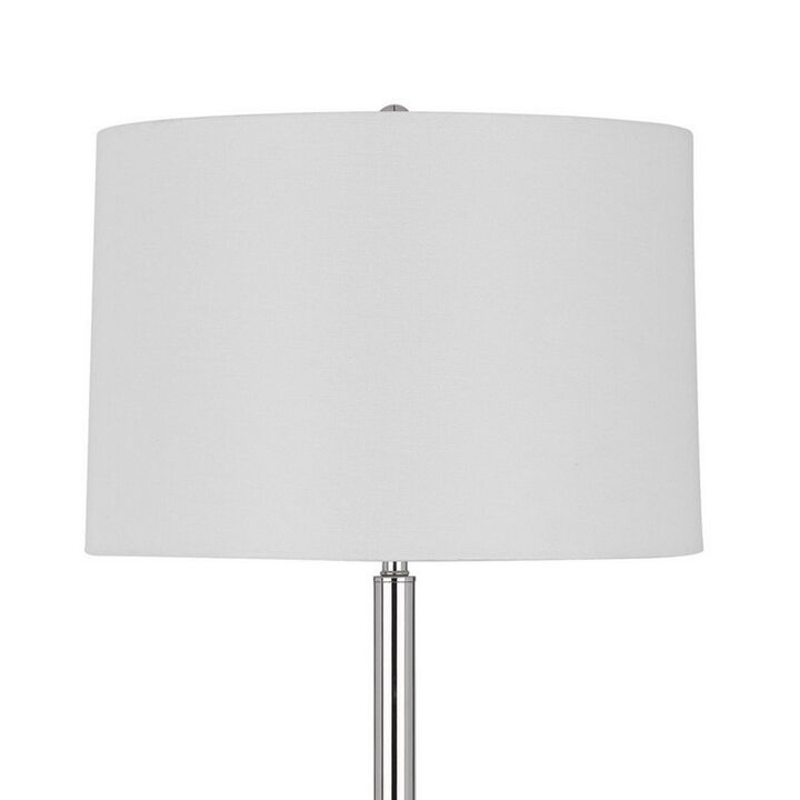 Charlie 61 Inch Modern Floor Lamp, Wood Table, 1 USB, Glossy, White, Brown-Benzara