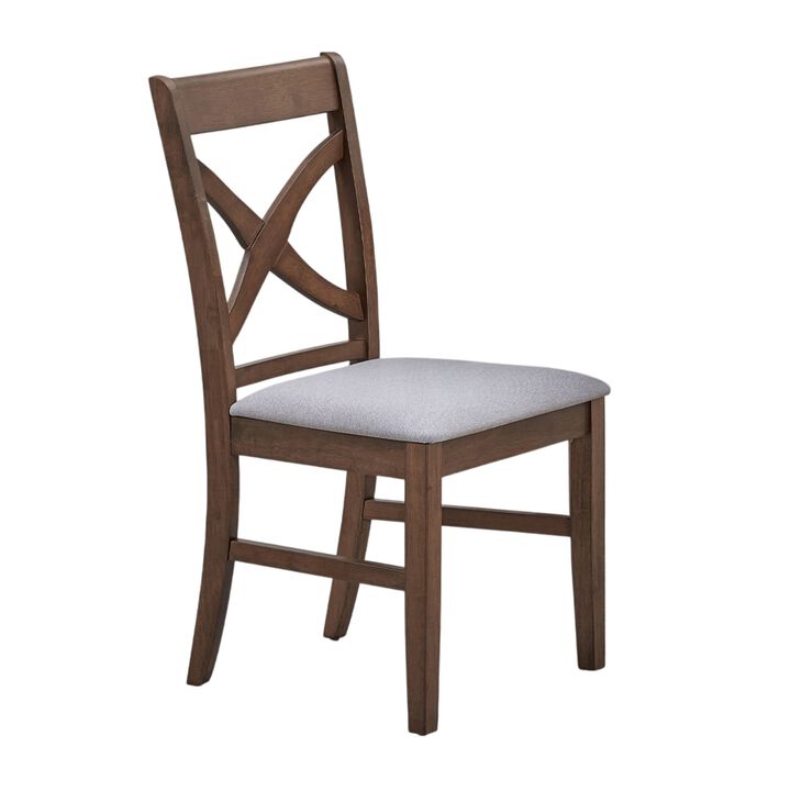 Feri Side Dining Chair Set of 2, Gray Foam Cushion, Farmhouse Brown - Benzara