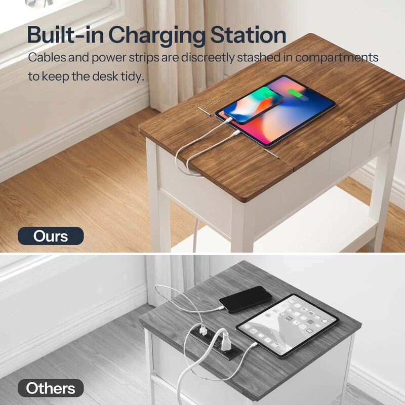 Sofa Side Table with Charging Hub, USB Ports and AC Power Outlets-White image number 6