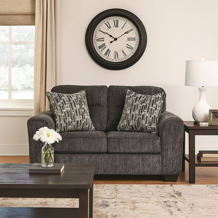 Layla Loveseat, Plush Dark Gray Polyester, 2 Accent Pillows, 67 Inch