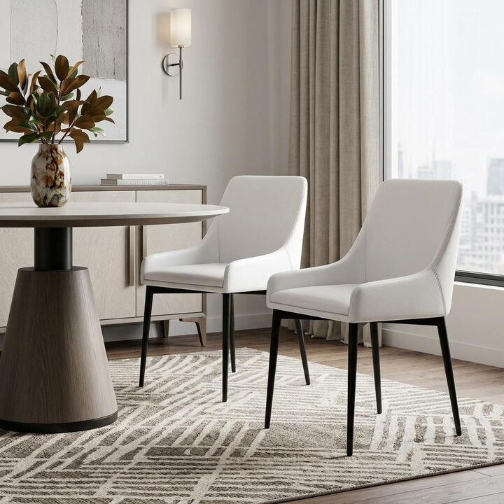 HomeRoots Set of Two White and Black Faux Leather Dining Side Chairs