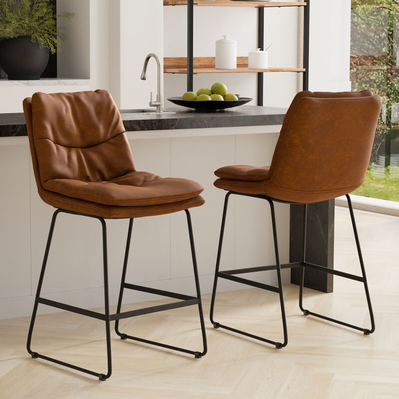 Danika Mid-Century Modern Counter Height stool (Set of 2) in Camel Brown Vegan Faux Leather