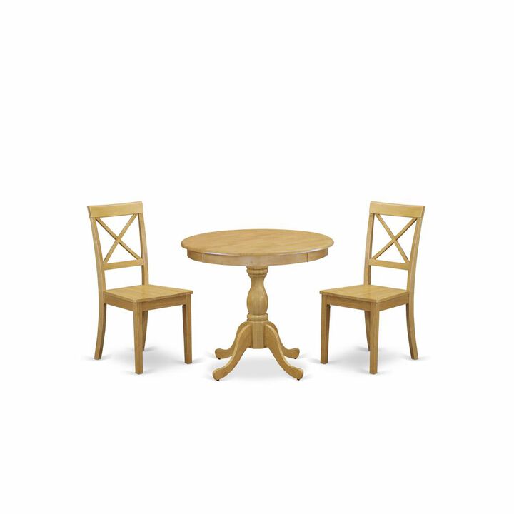 AMBO3-OAK-W 3 Piece Wood Dining Table Set - 1 Wooden Dining Table and 2 Oak Wood Dining Chairs - Oak Finish