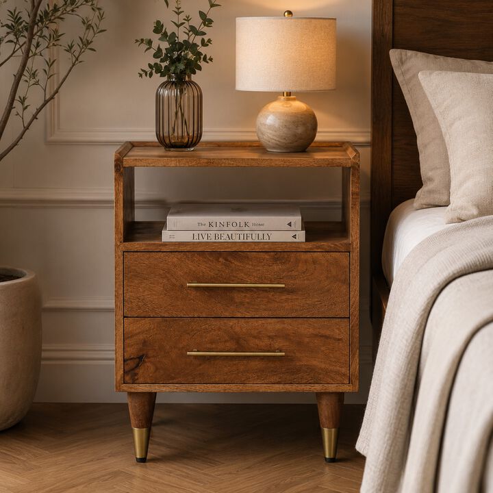 Artisan Furniture Solid Wood Valenza Brass Accent Bedside, Brown