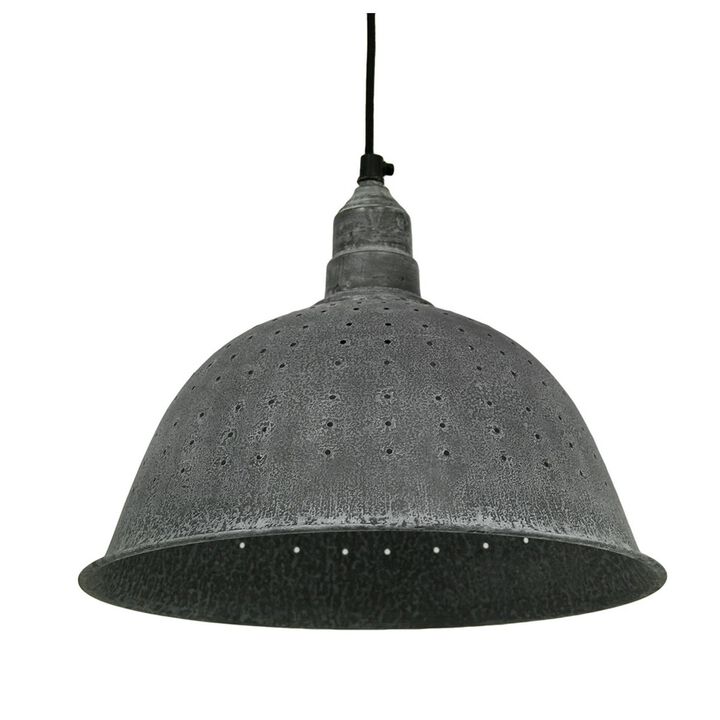 Metal Colander Pendant Light In Weathered Zinc 12 Inches Diameter
