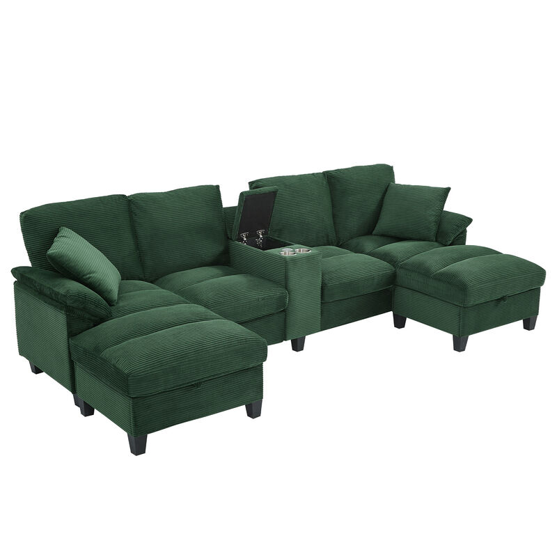 Merax Spacious U-Shaped Corduroy Sectional with Storage & Console image number 0