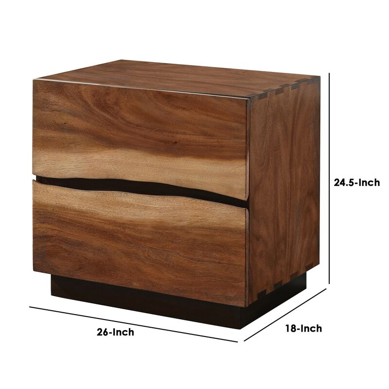 Nightstand with 2 Drawers and Live Edge Details, Brown-Benzara