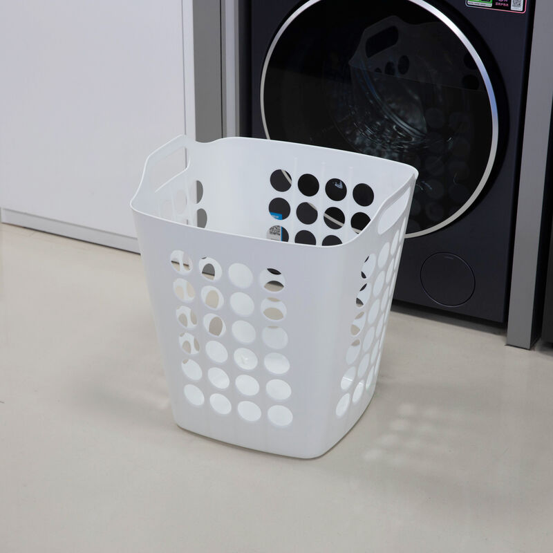 Flexible Plastic Carry Laundry Basket Holder Square Storage Hamper with Side Handles, Purple