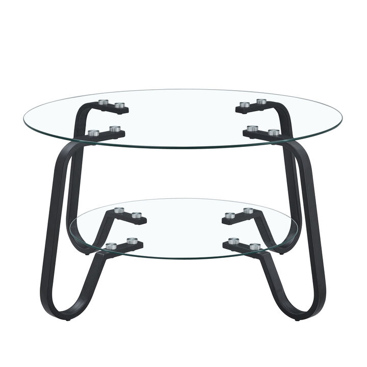 Ketwul 2-Tier Round Glass Coffee Table