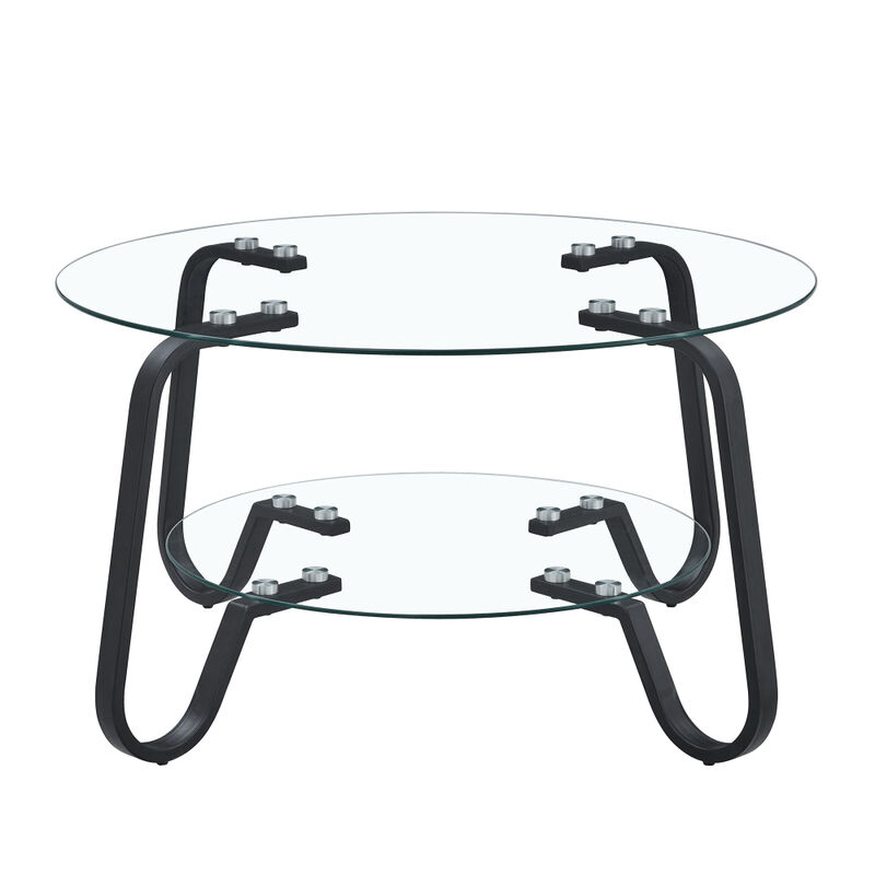 Ketwul 2-Tier Round Glass Coffee Table image number 0