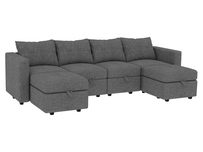 Modular Sectional Sofa with Storage, 109'' L-Shaped Couch, Wooden Frame, Polyester Upholstery, Hidden Compartment Design, Space-Saving Sofa for Living Room, Available in Black, Beige, and Gray