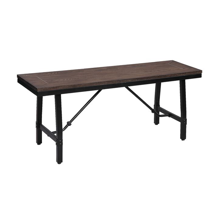 Industrial Wood and Metal Bench with Tube Leg Support, Brown and Black-Benzara