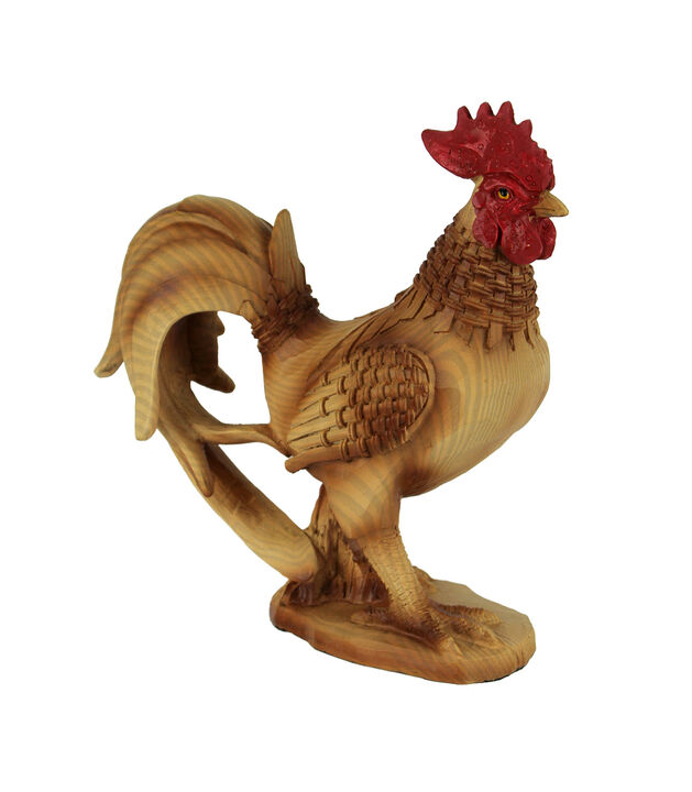 Faux Wood Carving Bamboo Look Standing Rooster Statue