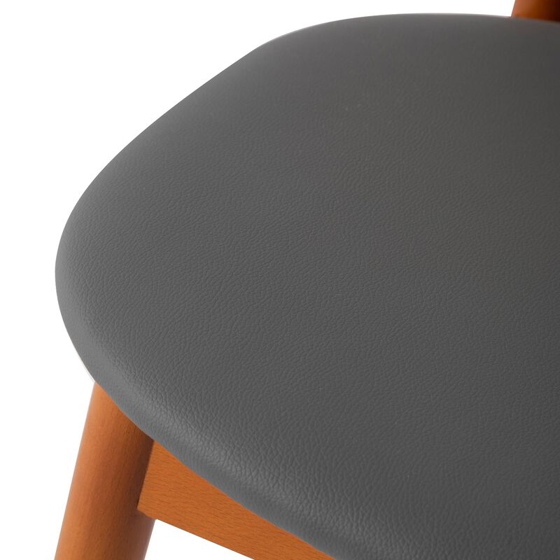 LeisureMod Holbeck Wicker Dining Chair with Upholstered Leather Seat and Beech Wood Legs, Set of 4