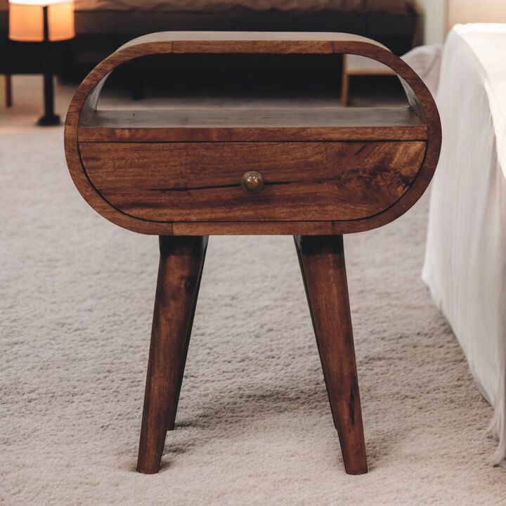 Artisan Furniture Solid Wood Honey Caramel Circular Bedside with Open Slot