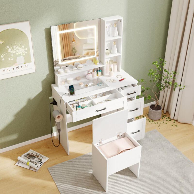 Hivvago Dressing Desk with 3 Color Lighting and Hair Dryer Stand