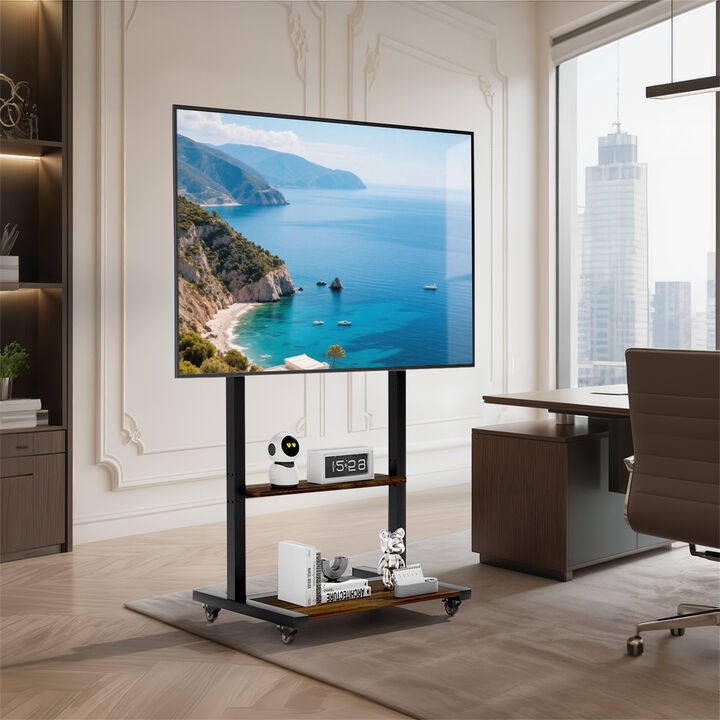 Rolling TV Floor Stand w/ MDF Shelves Height Adjustable TV Cart Mount