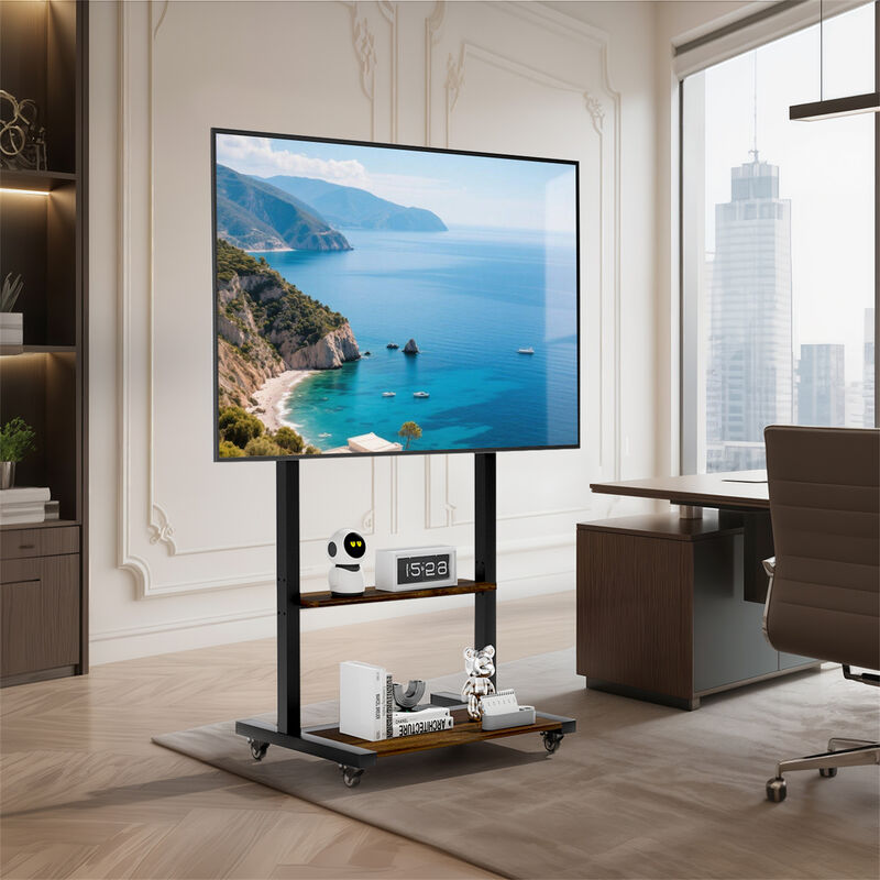 Rolling TV Floor Stand w/ MDF Shelves Height Adjustable TV Cart Mount image number 1