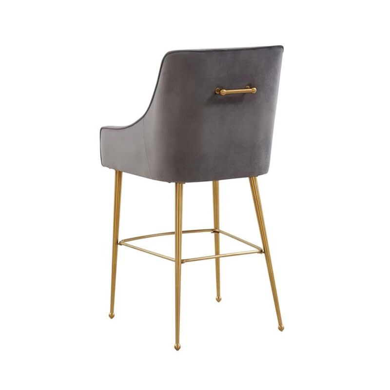Tov Furniture Beatrix Dark Grey Velvet Upholstered Counter Stool - Gold Legs image number 4