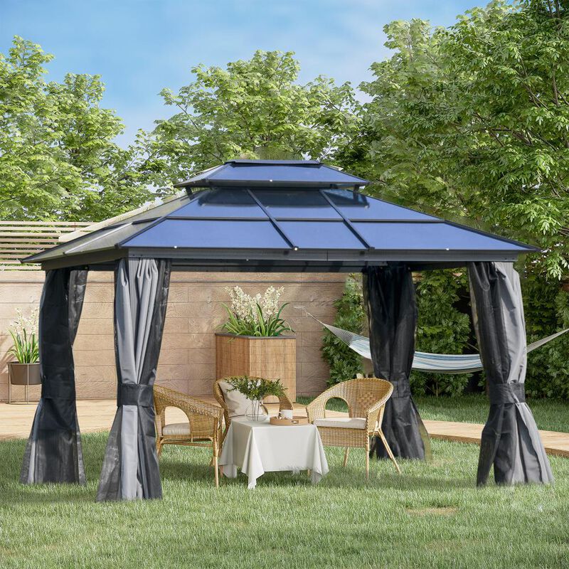 Hivvago 10' x 12' Hardtop Gazebo with Mesh Netting image number 1