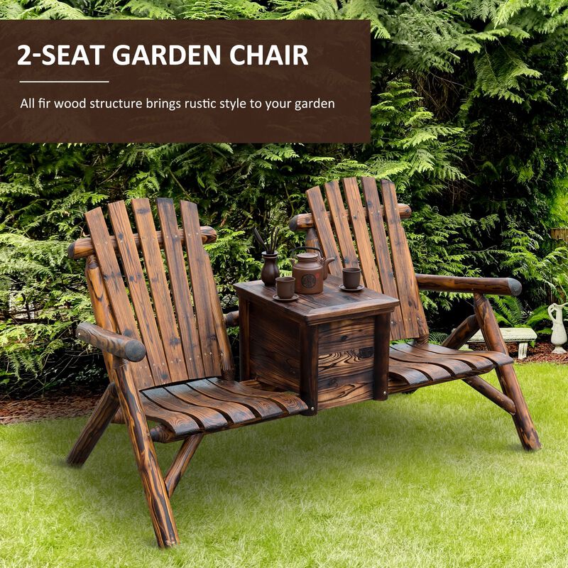 Wooden Double Adirondack Chair Loveseat with Inset Ice Bucket, Rustic Aesethic, & Weather-Resistant Materials image number 4