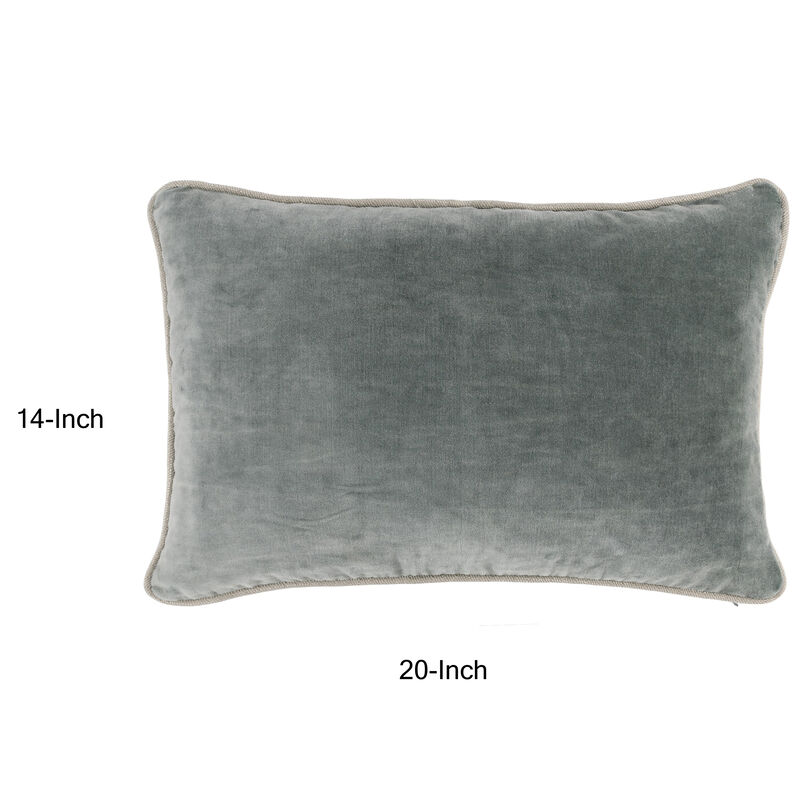 Hillary 20 Inch Velvet Welt Decorative Lumbar Throw Pillow, Sage Green - Benzara