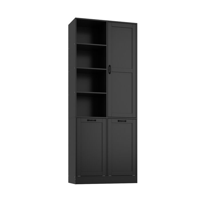 Black Wood 31.5 in. W Buffet Kitchen Cabinet Storage Cabinet with Adjustable Shelves and Flip Storage for Garbage Bin