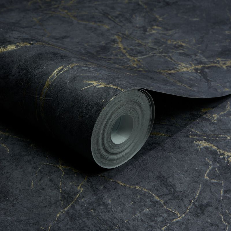 Textured Vibes Marble Plain Black Wallpaper A78003 image number 4
