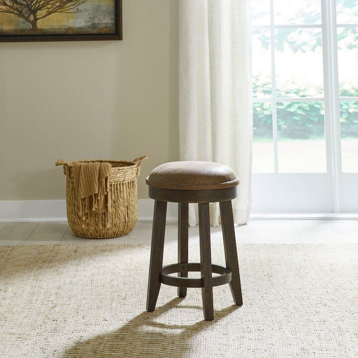 Liberty Furniture Paradise Valley Upholstered Console Stool 25" Height  - Saddle Brown Oak Wood
