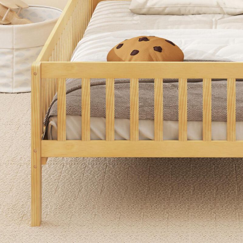 Hivvago Twin Size Kids Montessori Bed with House-Shaped Headboard and Built-in Storage Shelf