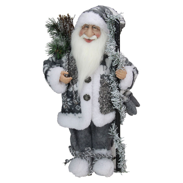 16" Gray and White Country Santa Claus Christmas Figure